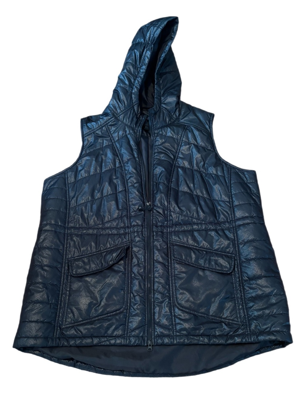 Style & Co. Woman Hooded Quilted Vest Black 3X Puffer Textured Zip Front EUC